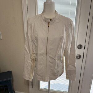 NWOT Calvin Klein White Faux Leather Motorcycle Jacket SZ XL